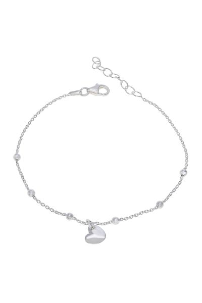Sterling Silver Heart on Extendable Trace Link Bracelet 