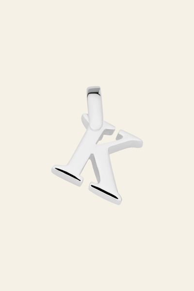 Sterling Silver 3D Alphabet Initial Letter Pendant - K