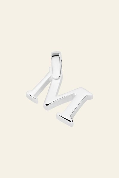 Sterling Silver 3D Alphabet Initial Letter Pendant - M