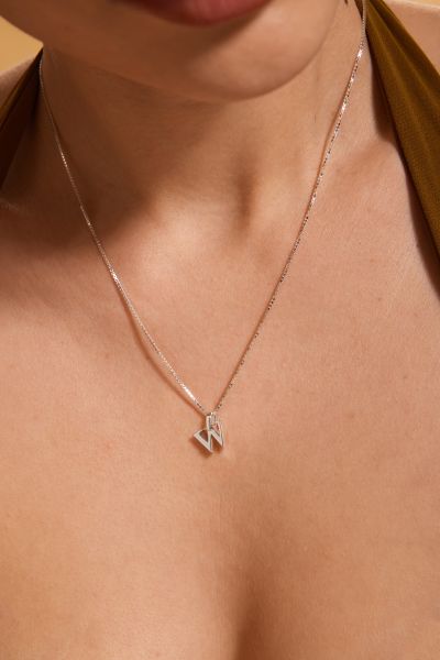 Sterling Silver Letter W Initial Necklace