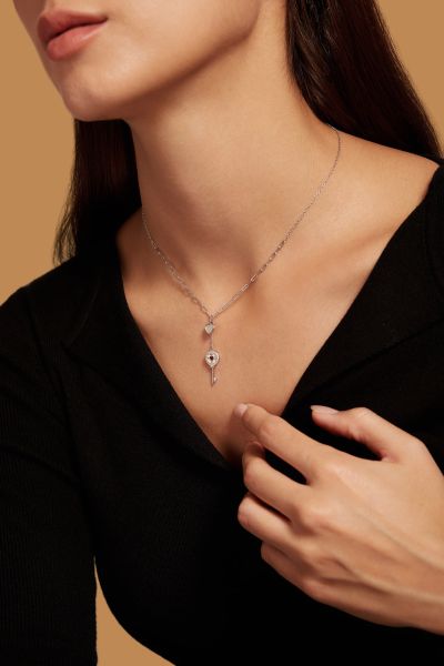 Sterling Silver Love Heart and Key Necklace