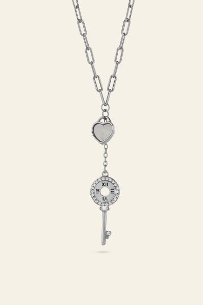 Sterling Silver Love Heart and Key Necklace