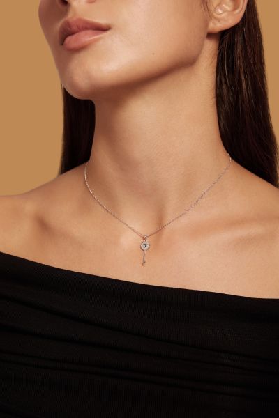 Sterling Silver Love Heart Key Necklace