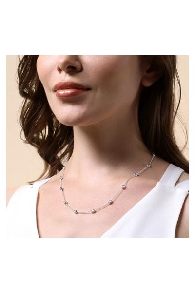 Sterling Silver Oval Beaded Diamond Cut Trace Chain Necklace