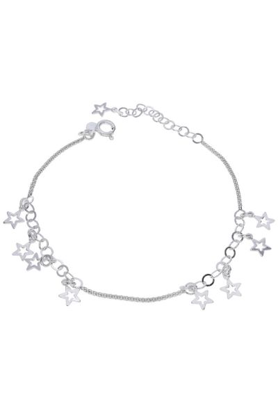 Sterling Silver Popcorn Star Charm Extendable Bracelet 7 7.5 8 Inch