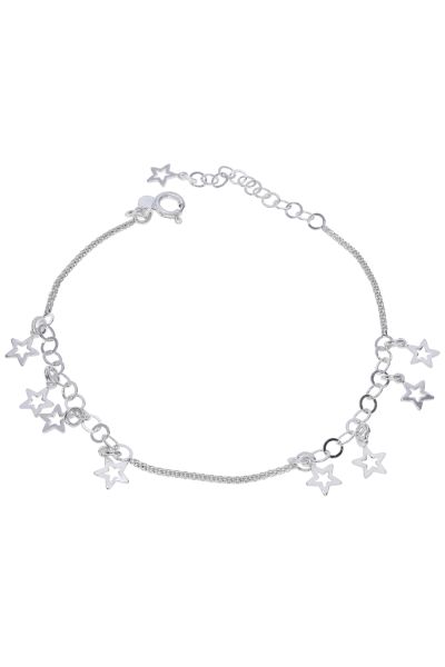 Sterling Silver Popcorn Star Charm Extendable Bracelet 7 7.5 8 Inch