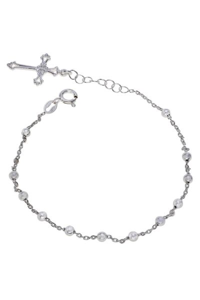 Sterling Silver Rosary Cross Beaded Trace Bracelet Extendable 7 7.5 Inch