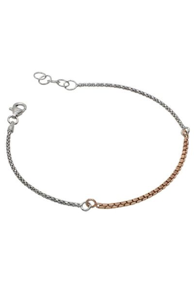 Sterling Silver Rose Gold Venetian Box Popcorn Bracelet 7 Inch