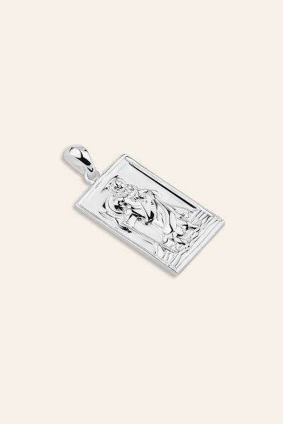 Sterling Silver Medium Rectangle St Christopher Pendant