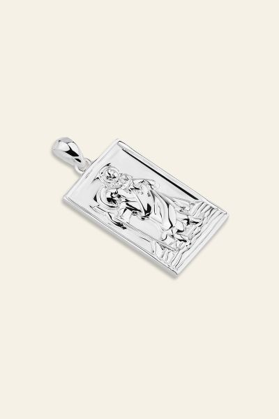 Sterling Silver Large Rectangle St Christopher Pendant