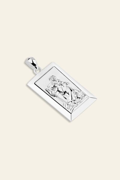 Sterling Silver Large Rectangle St Christopher Pendant