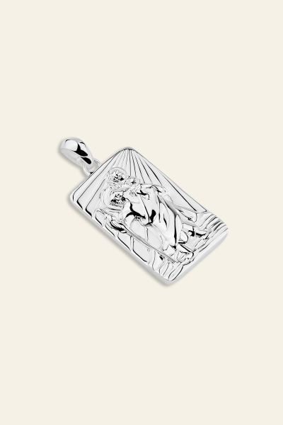 Sterling Silver Large Rectangle St Christopher Pendant
