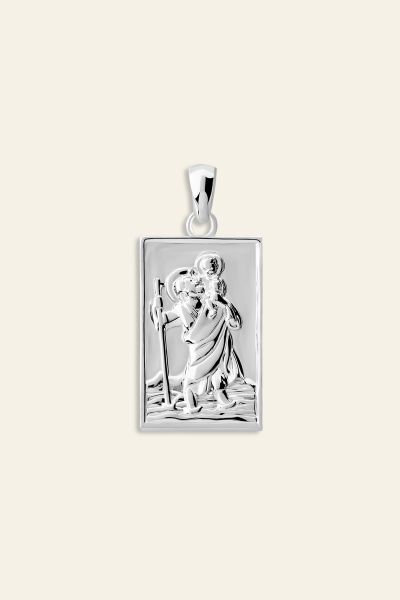 Sterling Silver Medium Rectangle St Christopher Pendant
