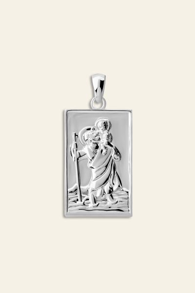 Sterling Silver Large Rectangle St Christopher Pendant