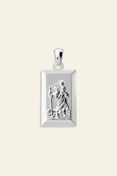 Sterling Silver Medium Rectangle St Christopher Pendant