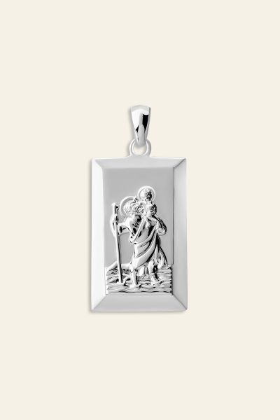 Sterling Silver Large Rectangle St Christopher Pendant