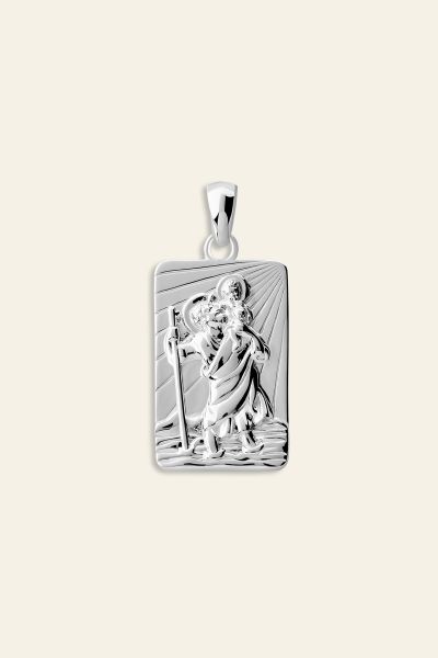 Sterling Silver Medium Rectangle St Christopher Pendant