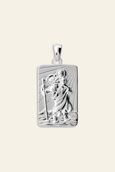 Sterling Silver Large Rectangle St Christopher Pendant