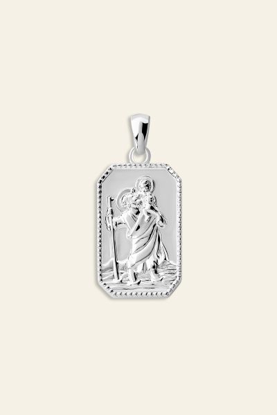 Sterling Silver Medium Rectangle St Christopher Pendant