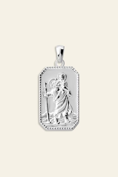 Sterling Silver Large Rectangle St Christopher Pendant