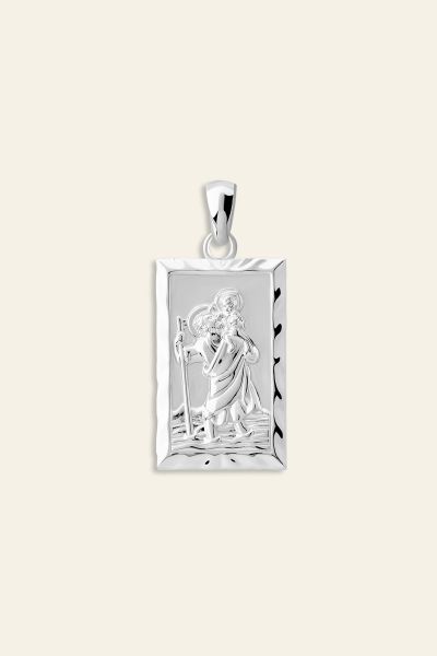 Sterling Silver Medium Rectangle St Christopher Pendant