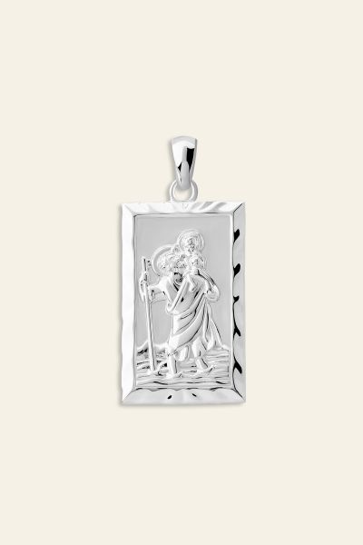 Sterling Silver Large Rectangle St Christopher Pendant