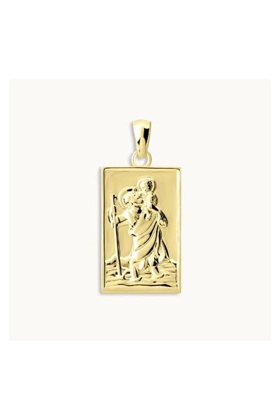 Gold Plated Sterling Silver Medium Rectangle St Christopher Pendant