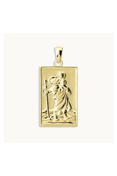 Gold Plated Sterling Silver Large Rectangle St Christopher Pendant