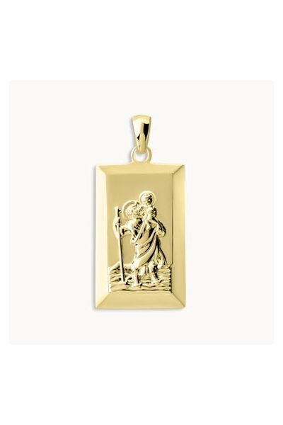 Gold Plated Sterling Silver Large Rectangle St Christopher Pendant