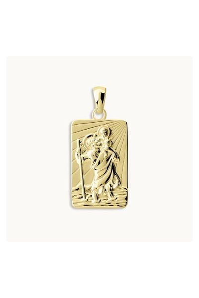 Gold Plated Sterling Silver Medium Rectangle St Christopher Pendant