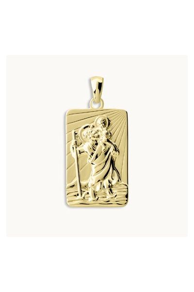 Gold Plated Sterling Silver Large Rectangle St Christopher Pendant