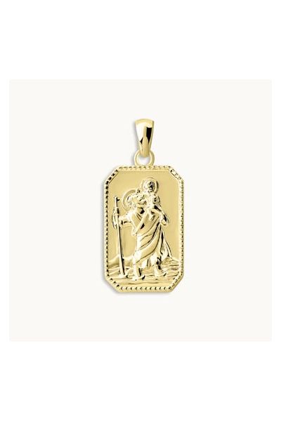 Gold Plated Sterling Silver Medium Rectangle St Christopher Pendant