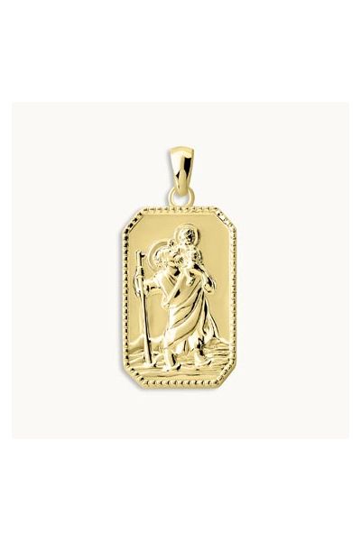Gold Plated Sterling Silver Large Rectangle St Christopher Pendant