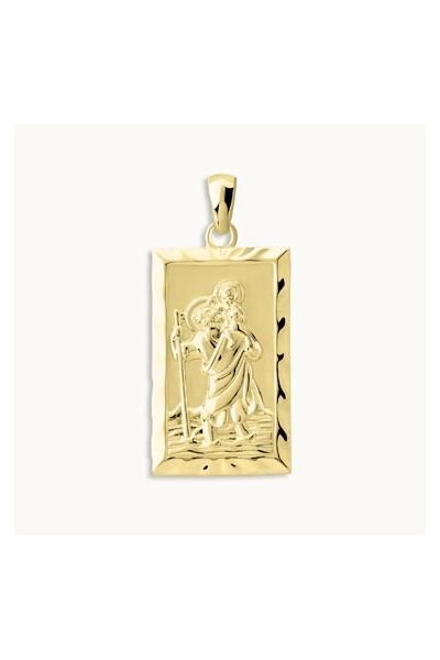 Gold Plated Sterling Silver Large Rectangle St Christopher Pendant