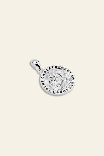 Sterling Silver 16mm Round St Christopher Pendant