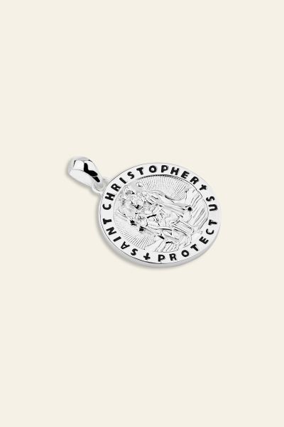 Sterling Silver 20mm Round St Christopher Pendant