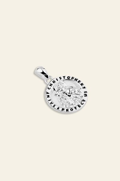 Sterling Silver 16mm Round St Christopher Pendant