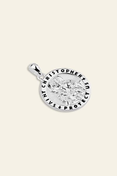 Sterling Silver 20mm Round St Christopher Pendant