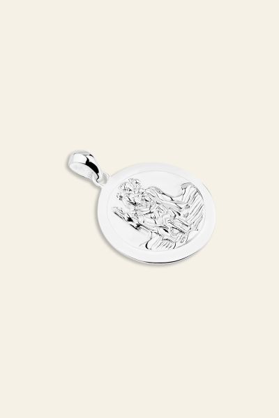 Sterling Silver 20mm Round St Christopher Pendant