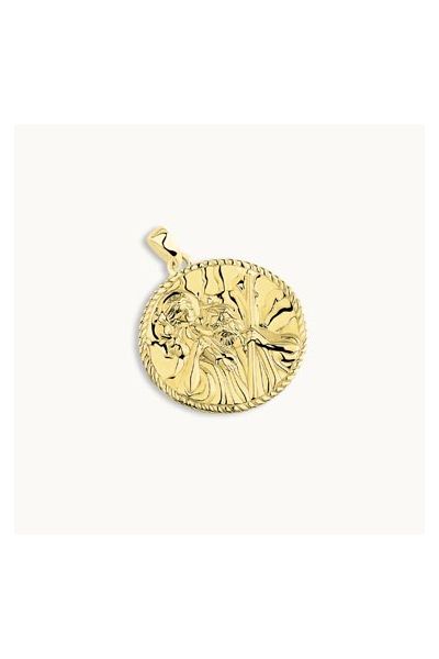 Gold Plated Sterling Silver Round St Christopher Pendant 24mm