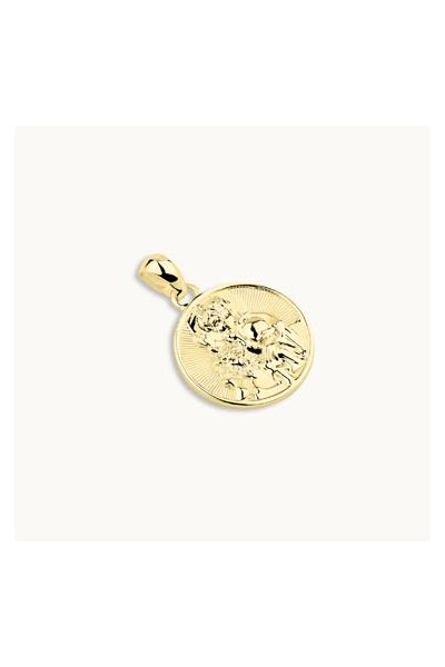 Gold Plated Sterling Silver 16mm Round St Christopher Pendant