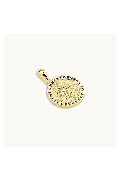 Gold Plated Sterling Silver 16mm Round St Christopher Pendant