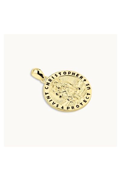 Gold Plated Sterling Silver 20mm Round St Christopher Pendant
