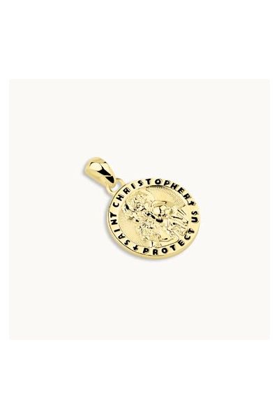 Gold Plated Sterling Silver 16mm Round St Christopher Pendant