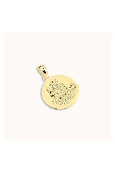 Gold Plated Sterling Silver 16mm Round St Christopher Pendant