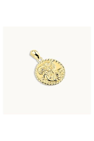 Gold Plated Sterling Silver 16mm Round St Christopher Pendant