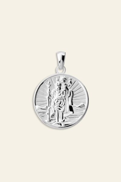 Sterling Silver 20mm Round St Christopher Pendant