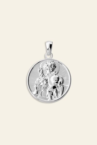 Sterling Silver 20mm Round St Christopher Pendant