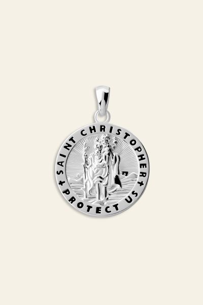 Sterling Silver 20mm Round St Christopher Pendant