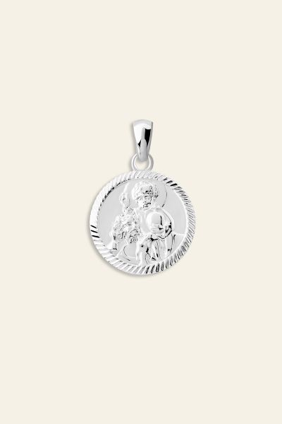 Sterling Silver 16mm Round St Christopher Pendant